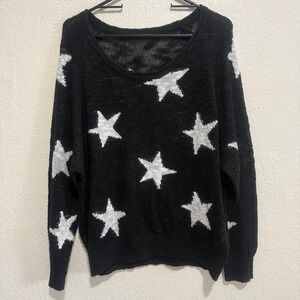 Womens Black Star Print Oversized Knit Sweater Size S
